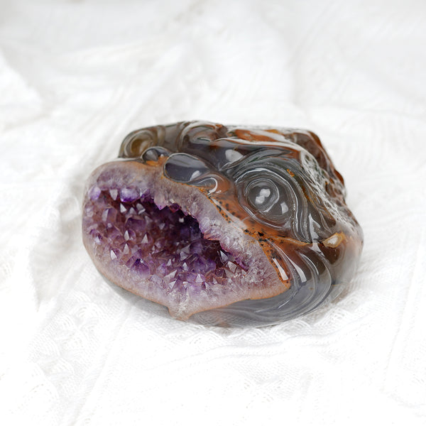 Agate Golden Toad Carving  With Geode【1165g】