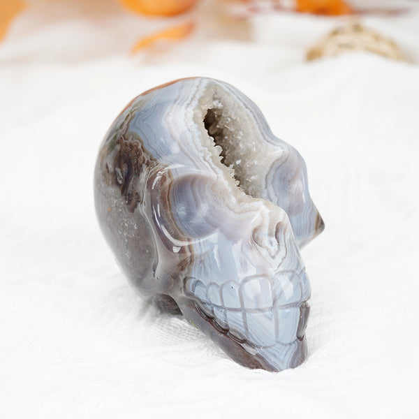 Agate Skull Head Carving With Geode【440g】
