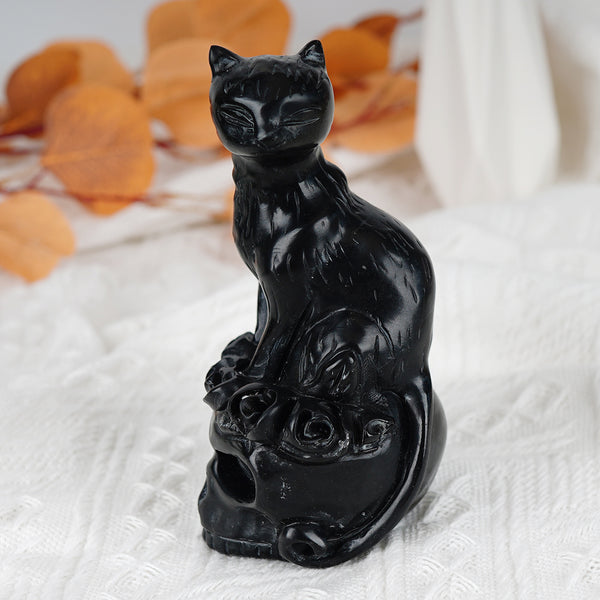 Cat With Skull Carving [13cm]