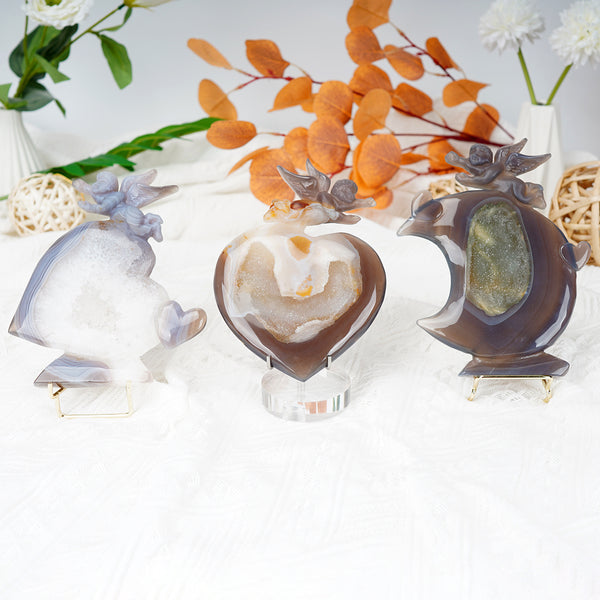 Agate Cupid Heart Carving With Geode【380g】