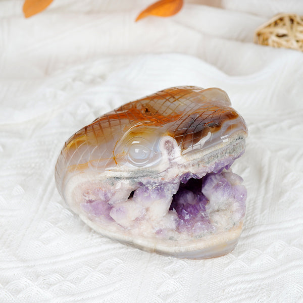 Agate Snake Head Carving With Geode【1580g】