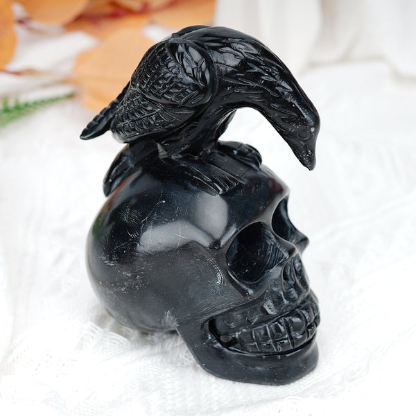 Owl With Skull Carving [14cm]