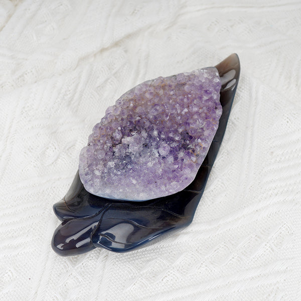Agate Leaves With Amethyst Drusy【426g】